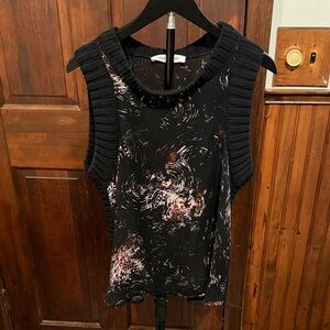 Elizabeth and James Black Swirl Sweater Trimmed Top